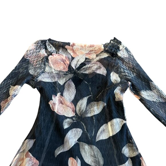 Komarov Grey Floral Print Midi Dress V-Neck Stretch Crinkle Size Small Women NWT - Picture 10 of 15